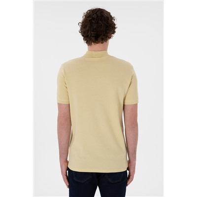 Erkek Slim Fit Polo Yaka Açık Haki Basic Tişört