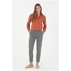 Kadın Gri Kanvas Carrot High Waist Fit Kanvas Pantolon