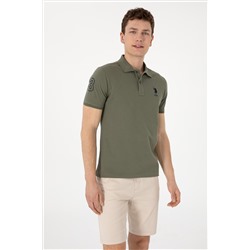 Erkek Slim Fit Polo Yaka Koyu Haki Basic Tişört