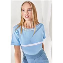 Olalook Kadın Bebe Mavi Şeritli Bisiklet Yaka Triko Bluz  BLZ-19002209