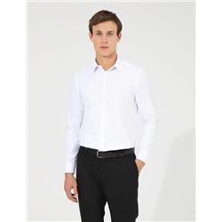 Beyaz Slim Fit Armürlü Klasik Gömlek