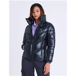SHINY CHEVRON QUILTED PUFFER JACKET