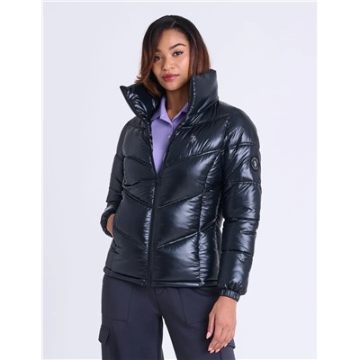 SHINY CHEVRON QUILTED PUFFER JACKET