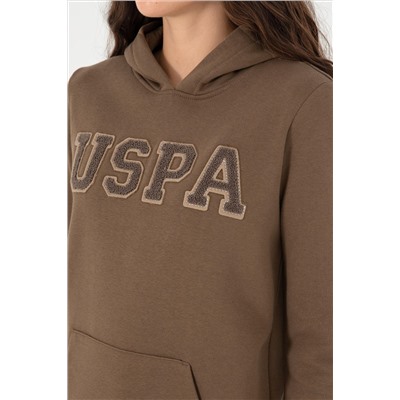 Kadın Haki Basic Kapüşonlu Sweatshirt