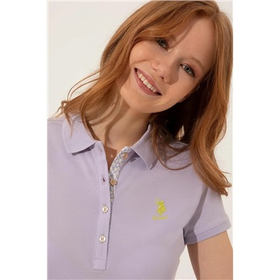 Kadın Lila Basic Polo Yaka Tişört