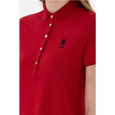 Kadın Kırmızı Polo Yaka Mini Boy Örme Elbise
