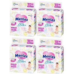 НАБОР 88 шт Подгузников для детей MERRIES размер М 6-11кг, 22 шт * 4 пачки