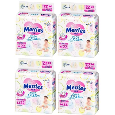 НАБОР 88 шт Подгузников для детей MERRIES размер М 6-11кг, 22 шт * 4 пачки
