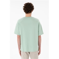 Erkek Oversize Fit Bisiklet Yaka Su Yeşili Tişört