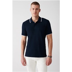 Avva Erkek Lacivert %100 Pamuk Jakarlı Standart Fit Normal Kesim 2 Düğmeli Polo Yaka T-shirt A31y1185 A31Y1185