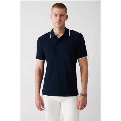 Avva Erkek Lacivert %100 Pamuk Jakarlı Standart Fit Normal Kesim 2 Düğmeli Polo Yaka T-shirt A31y1185 A31Y1185