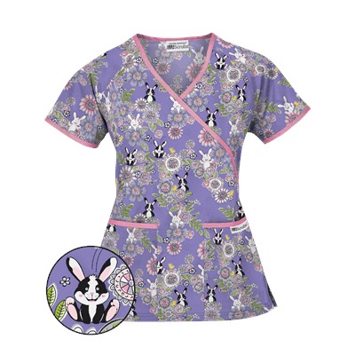 UA Hippity Hop Dark Lilac Mock Wrap Scrub Top