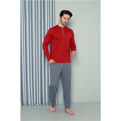 AHENGİM Man Erkek Pijama Takımı Uzun Kol Süprem Cep Parçalı Pamuklu Mevsimlik M58142264 1-2-10001207