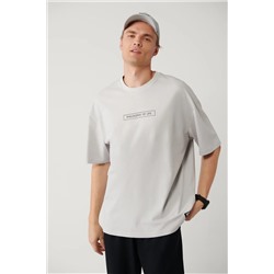 Avva, Erkek Açık %100 Pamuk Gri Bisiklet Yaka Baskılı T-shirt A41y1173