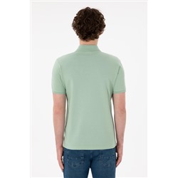Erkek Slim Fit Polo Yaka Su Yeşili Basic Tişört