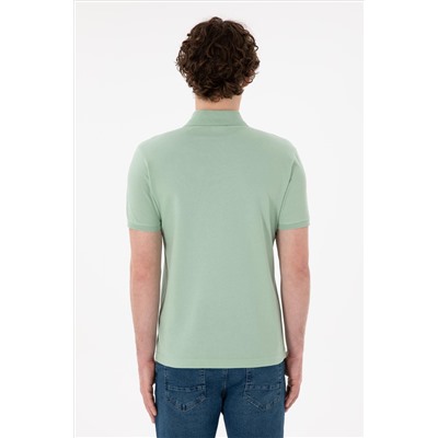 Erkek Slim Fit Polo Yaka Su Yeşili Basic Tişört