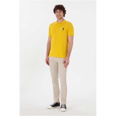 Erkek Slim Fit Polo Yaka Sarı Basic Tişört