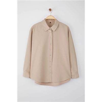 Vizon Loose Fit Basic Pamuklu Uzun Kollu Dokuma Büyük Beden Gömlek TBBSS22GO0319