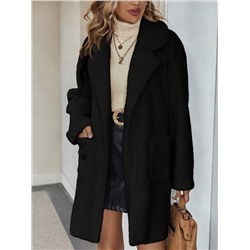 SHEIN LUNE Lapel Neck Dual Pocket Drop Shoulder Teddy Coat