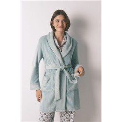 Bata midi cruzada tejido polar azul