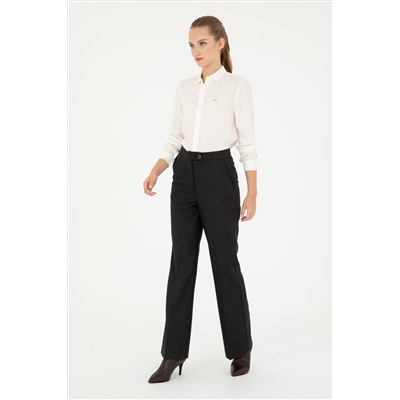 Kadın Antrasit Çizgili Slim Flare Fit Kanvas Pantolon