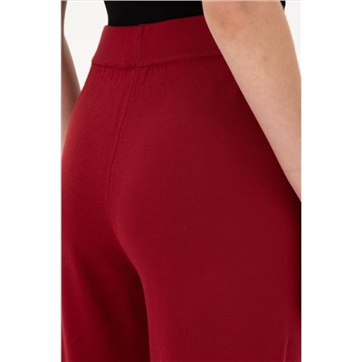 Kadın Vişne Loose Fit Triko Pantolon