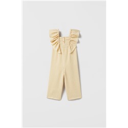 TEXTURED STRIPED JUMPSUIT WITH RUFFLES