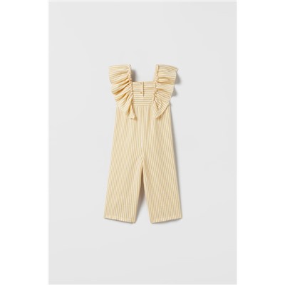 TEXTURED STRIPED JUMPSUIT WITH RUFFLES