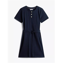 Gold-Button Belted T-Shirt Dress