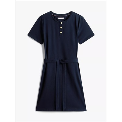 Gold-Button Belted T-Shirt Dress