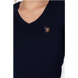Kadın Lacivert V - Yaka Basic Kazak