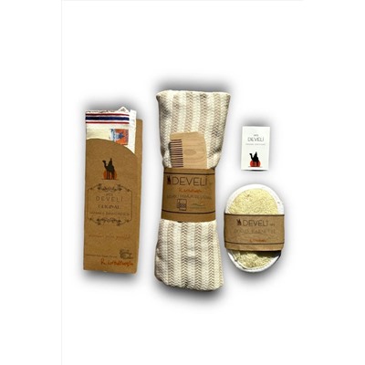 Develi, Bambu Pamuk Plaj Havlusu Banyo Peştemal Seti -Kahve Krem
