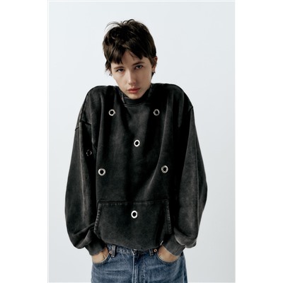 FADED-EFFECT RING HOODIE
