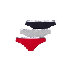 U.S. Polo Assn.3'lü Paket, Pamuklu & Likralı, Kadın Brazilian Slip Külot 66275
