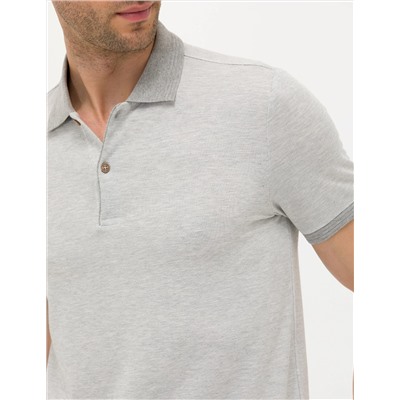 Açık Gri Melanj Slim Fit Polo Yaka Tişört
