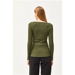 Olalook Kadın Haki Patlı Kaşkorse Bluz BLZ-19000588