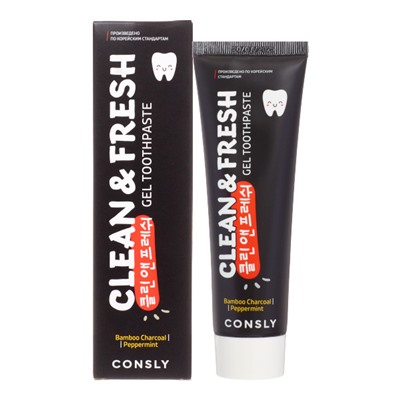 CONSLY Clean&amp;Fresh Bamboo Charcoal &amp; Peppermint Gel Toothpaste Гелевая зубная паста Clean&amp;Fresh с бамбуковым углем и перечной мятой 105г