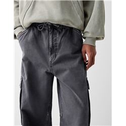 Faded-effect skater cargo trousers