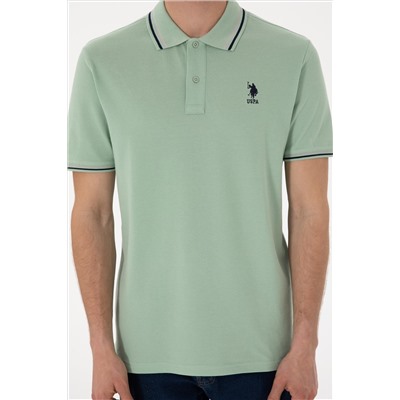 Erkek Regular Fit Polo Yaka Su Yeşili Basic Tişört