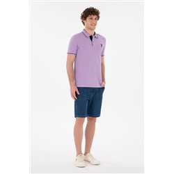 Erkek Slim Fit Polo Yaka Lila Basic Tişört