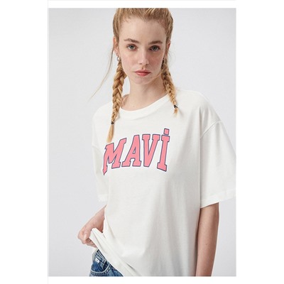 Mavi Logo Baskılı Beyaz Tişört Oversize / Geniş Kesim 1600843-80194
