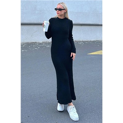 Swist Siyah Bria Bisiklet Yaka Kadın Kalın Triko Midi Elbise 36769