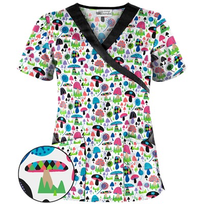 UA Mushroom Pickens White Mock Wrap Scrub Top