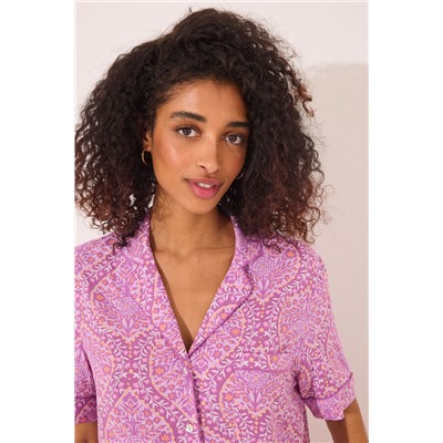 Pijama largo camisero viscosa estampado boho
