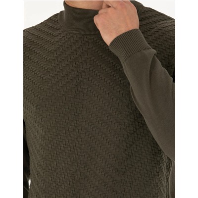 Koyu Haki Slim Fit Kazak