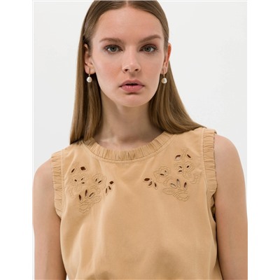Bej Crop Top Kolsuz Bluz