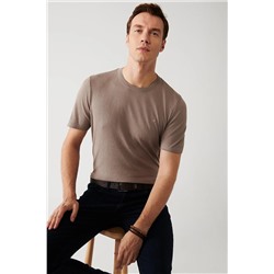 Avva Erkek Vizon Bisiklet Yaka Pamuklu Standart Fit Normal Kesim Ince Triko T-shirt E005011