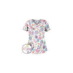UA Spring Out White Print Scrub Top
