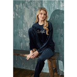 bendengiy Kadın Uzun Kollu Yumuşacık Fransız Kadife Pijama Takımı 13110