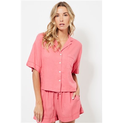 Camisa de pijama de lino - Rosa